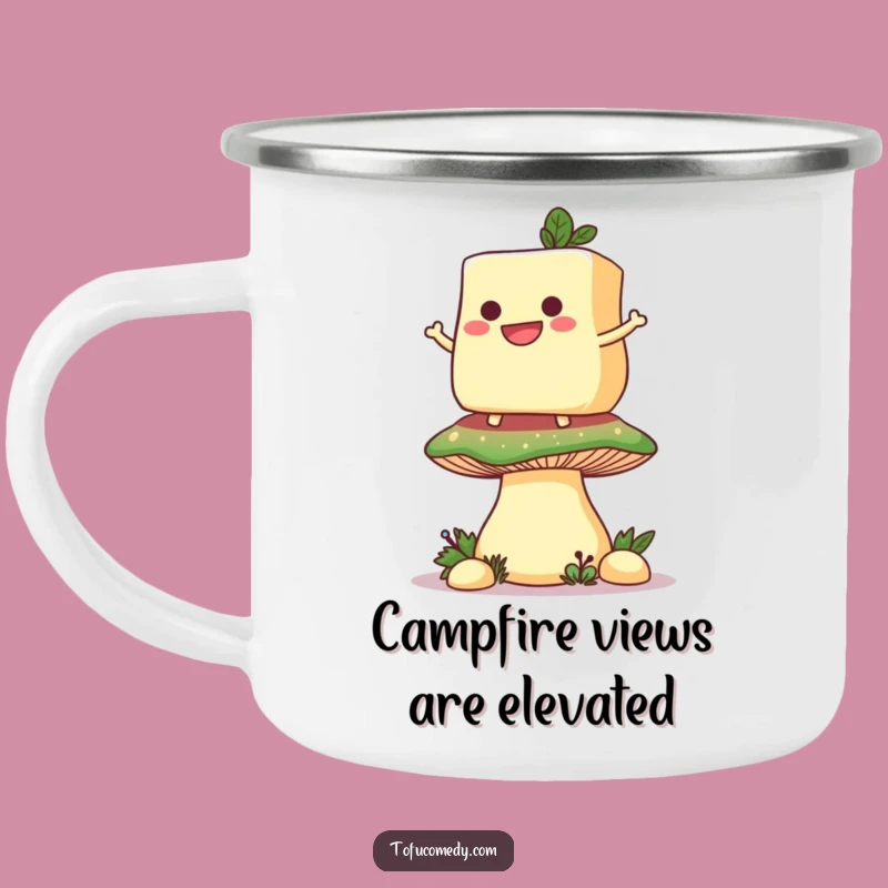 Funny Tofu Mushroom Camping Mug: Adventure with a Grinning Slice