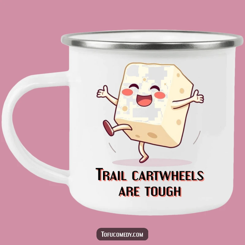 Funny Tofu Cartwheel Camping Mug: Adventure Fuels Hilarious Wobbles