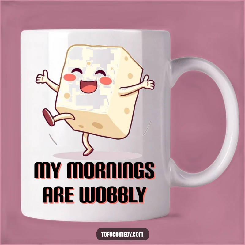 Funny Tofu Cartwheel Mug: Jubilant Block's Clumsy Fun, Perfect Gift