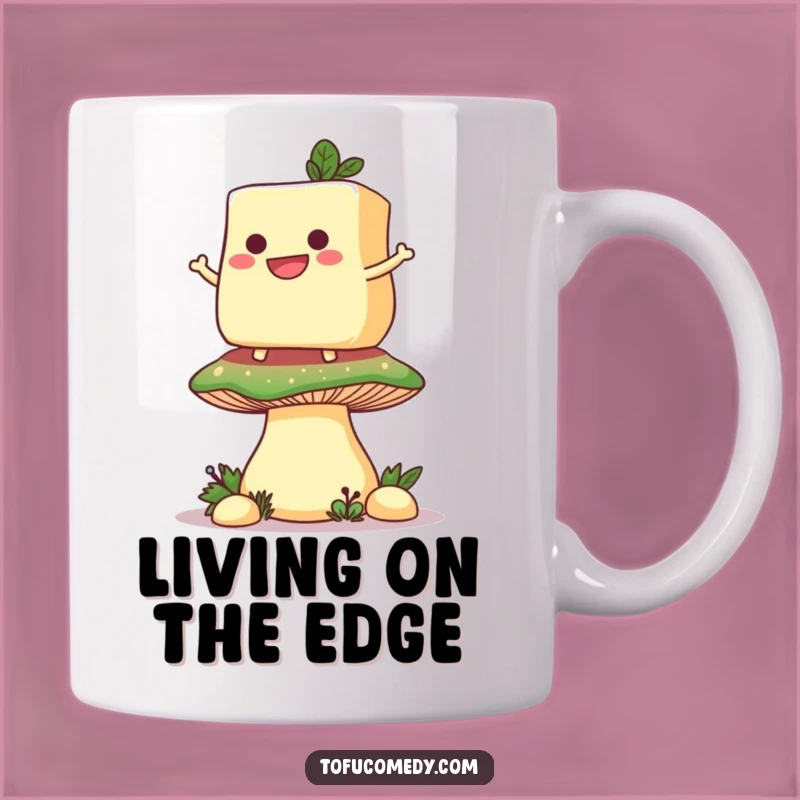 Funny Tofu Mushroom Mug: Grinning Slice's Balance Act, Perfect Gift