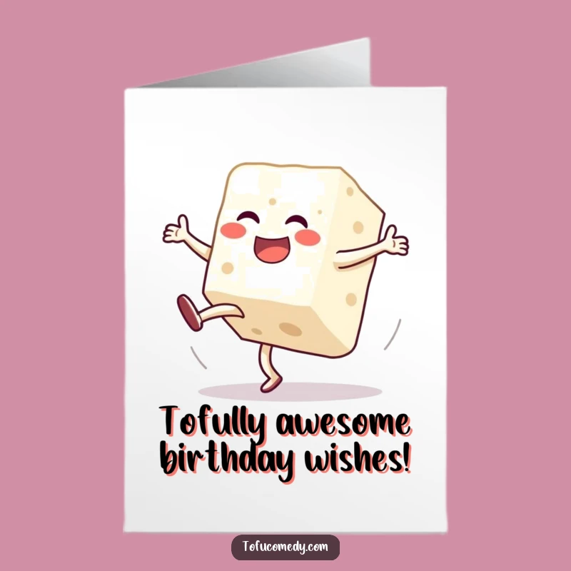 Free Printable Funny Birthday Card: Clumsy Tofu Cartwheel Joyful Downloadable Greeting