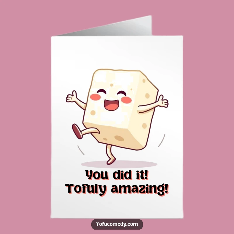 Free Printable Funny Congrats Card: Tofu Cartwheel Triumph Downloadable Greeting for Any Win